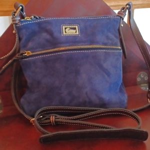 Dooney &  Bourke Navy Suede Letter Carrier Crossbody Bag